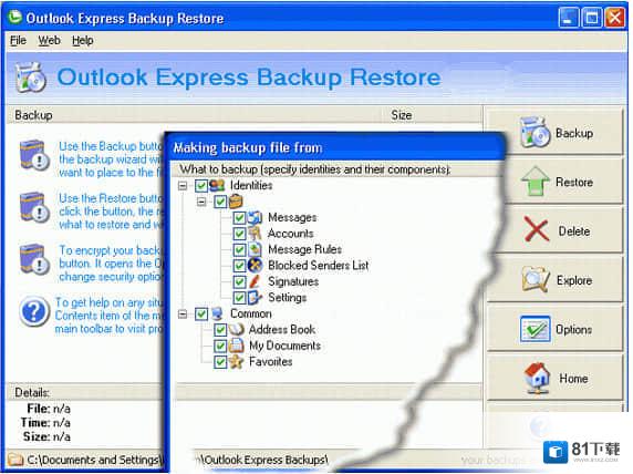 outlook express backup restore
